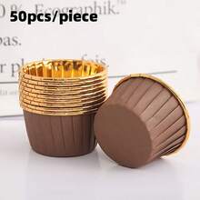 50 piezas Moldes desechables para magdalenas con textura de mármol, tazas de papel brillante resistentes al calor, moldes para muffins, herramientas de horneado, tazas para magdalenas con borde, bandejas para pasteles, adecuados para bodas, Pascua, Día de la Madre, Ramadán