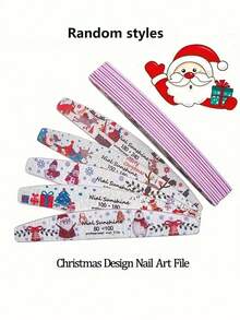 10 pezzi/5 pezzi/3 pezzi Set di lime per unghie natalizie | Stampa carina di Babbo Natale e renne, lucidatura riutilizzabile a doppia faccia, strumenti professionali per la manicure lavabili a mezzaluna
