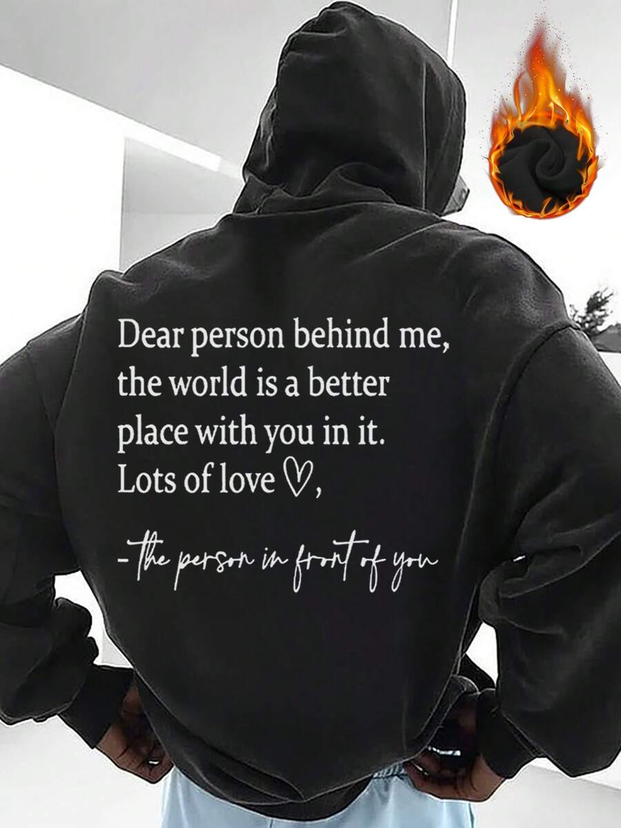 Zrgoth Men's Casual Versatile Healing Warm Slogan Print Kangaroo Pocket Hoodie Sweatshirt, Suitable For Couples, Autumn/Winter