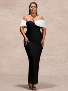 大码女式不对称/不对称拉链金属链正式晚礼服，适合婚礼和正式场合