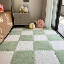 12 alfombrillas cuadradas para moqueta, azulejos entrelazados de felpa, azulejos de espuma EVA antideslizante, construye una zona segura para recámara y sala de juegos (blanco y negro) - Verde+blanco - Ver 13