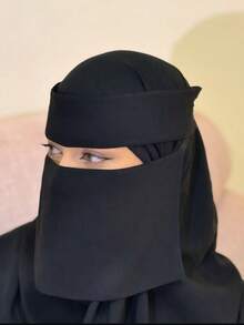 1件装女士穆斯林复合纱布系带头巾式口罩，舒适柔软，防紫外线，多用途头巾，适合日常搭配，可与长袍搭配（尺寸因人而异） - 黑色 - 查看 6