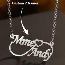 Customized Name Necklace, Women's Personalized Name Necklace, Customized Infinity Symbol Double Name Necklace, Personalized Stainless Steel Gold-Plated Necklace, Halloween Decoration, Customized Jewelry, Women's Jewelry, Wedding Gift (Girlfriend), Couple Anniversary Gift, Valentine's Day & New Year Gift, Retro Gold Valentine's Day Gift, Suitable For Middle School, High School, College Students - Multicolor - View 3