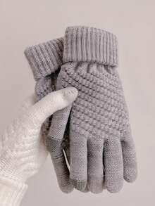 1 Pair Multicolor Winter European & American Popular Thick Velvet Knitted Five-Finger Universal Unisex Solid Color Gloves, Windproof - Multicolor - View 16