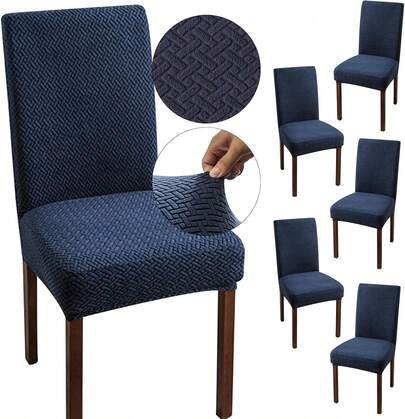 6 Fundas para Sillas de Comedor, Fundas Elásticas y Transpirables, Desmontables y Lavables, Antideslizantes, Resistentes al Desgaste, Adecuadas para Restaurante, Hotel, Ceremonia (Azul Marino)
