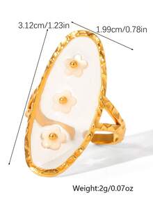 1 pieza Anillo abierto de acero inoxidable chapado en oro de 18K con diseño de flor 3D, resistente al agua, alta retención de color, joyería de alta gama, adecuado como regalo de Navidad, Año Nuevo para amante, mamá, amigo o anillo de compromiso