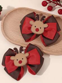 2 piezas Decoraciones navideñas Lazos de tela de colores para el cabello, Accesorios de astas y orejas de ciervo, Moños para el cabello, Hebillas de cabello lindas para niñas y adolescentes, Regalos de otoño e invierno