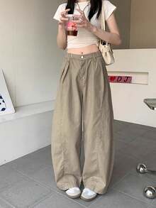 复古美式喇叭牛仔裤，高腰宽松阔腿休闲拖地裤，2025秋季新款 - 卡其色 - 查看 5