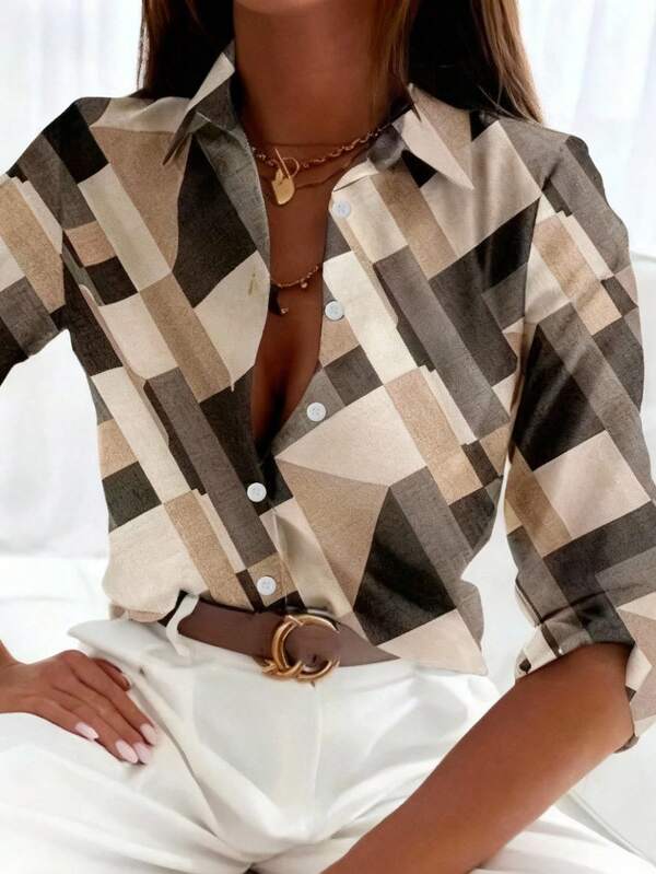 Chemise à manches longues avec imprimé rayures géométriques, automne/hiver