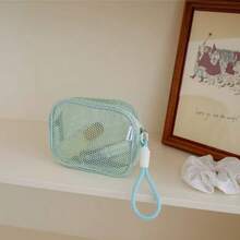 1 Pc Mesh Makeup Bag, High Appearance Level, Dopamine Pearl Zipper, Large-Capacity Storage Bag