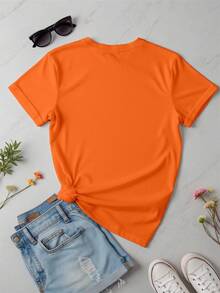 Playera básica mujer dama cuello redondo manga corta estampado GRAFICO DE CORAZONES LOVE ANIMAL PRINT HEARTS GRAPHIC Womens | Estilo Casual Moderno | Textura Suave Fortiz - Naranja - Ver 2