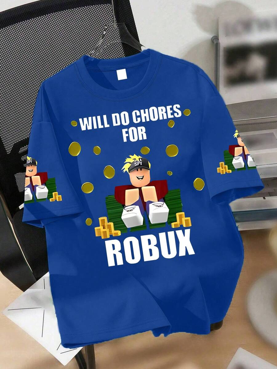 1PC Boys Fun Game Print Short Sleeve T - Shirt, Soft Skin - Friendly, Summer Fashion Outfit - Blue - View 1