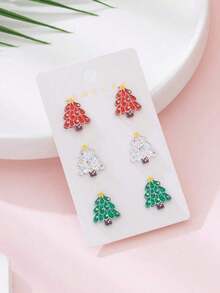 Valentine's Day 3 Pairs/Set Acrylic Sparkling Christmas Tree Design Stud Earrings Set, Perfect Gift For Holiday Parties - Multicolor 9 - View 3
