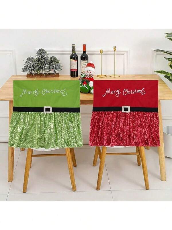 1 Piece Of Sequined Fabric Dining Chair Sofa Back Cover, Size 50 * 50 Cm, Suitable For Most Armless Chairs, Kitchen Holiday Decoration Chair Covers, Christmas Atmosphere Restaurant Kitchen Banquet Hall Bedroom Office Living Room Dormitory Home Decoration Party Decoration Supplies, Detachable And Washable