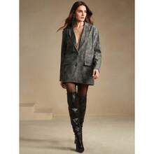 Women's Modern Casual Urban Retro Tie-Dye Washed Vintage High-End Blazer Dress - Xám - Xem 6