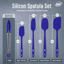 Silicone Spatula Set, 4 Rubber Spatulas 600°F Heat Resistant, Nonstick Seamless Design With Stainless Steel Core, Dishwasher , , Bonus Tongs Included,23692318 - 藍色 - 查看 5