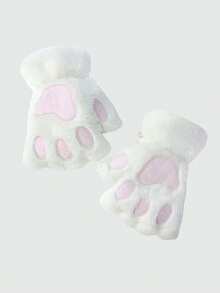 Kawaii 1pair Plush Half Finger Cat Paw Gloves