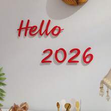 HELLO 2026 HAPPY NEW YEAR Simple Letter Wall Sticker Party Background Wall Decor - Red - View 4