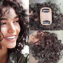 Curly Hair Toppers For Women Human Hair Clip In Hairpiece With Silk Base Natural Black Dark Brown For Thinning Hair 8 Inch - Multicolor - View 2