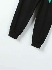 Set de 2 piezas para niños pequeños: Camisa de cuello redondo de manga larga con estampado de dinosaurios y pantalones holgados con cordón, apropiado para uso diario, viajes, fiestas de cumpleaños, regalo