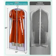 60" Long Hanging Garment Bags For Closet Storage GussetedDress Bag For Clothes, Gowns, Coats, Suits, 5 Packs,NBIHNVF - Nhiều màu 1 - Xem 2