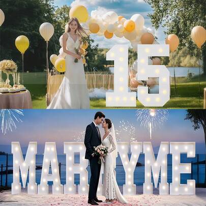 28,74 pulgadas Letras iluminadas con LED A-Z - Fácil montaje, a pilas, ideal para cumpleaños, propuestas, bodas, eventos - Luz cálida