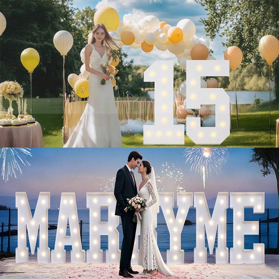 28.74 英寸 LED 发光字母 A-Z - 易于组装，电池供电，是生日、求婚、婚礼、活动的理想之选 - 暖光