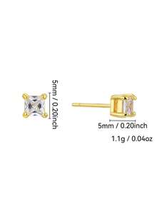 Charm-In 1 Pair Fashionable Minimalist 18K Gold Plated Brass Geometric Zirconia Stone Earrings, Gift For Valentine's Day, Mother's Day