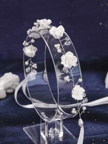 1pc Bridal Wedding Headpiece With Pearl Decor Flower Hairband Brides Stylish Hair Accessory For Wedding And Special Occasions - White - View 9