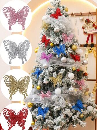 5 Pieces Of Christmas Butterfly Decorations 4.13in Long Christmas Hanging Butterfly Decorations, Suitable For DIY Christmas Trees, Wreaths, Home Party And Festival Decorations, Party Decorations, Wreath Embellishments, Christmas Tree Wreath Wedding Tree Top Accessory Sets, The Best Choice For Christmas Christmas Decorations Home Christmas Gifts Christmas Decor