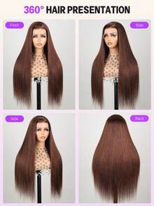 MEGALOOK 13x4蕾丝前假发，100%真人发丝，柔顺直发深棕色 - 预漂白发结，预拔毛发际线，透明蕾丝，高品质原生发，180%密度 - 日常佩戴舒适，适合办公室、派对、Y2K主题活动、度假、户外活动、周日盛装、学校、节日、圣诞节、返校季、婚礼、万圣节、约会之夜等场合，魅力女士假发 - S4 - 查看 8