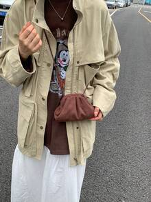 迷你女士云朵单肩包，哑光小斜挎包，韩版时尚钱包，口红包 - 咖啡 - 查看 4
