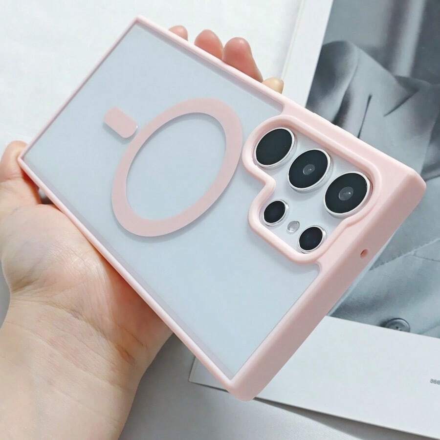 Compatible para Samsung S25 S24 S23 S22/iPhone17Pro max 16 15 14 13 12 11 Pro Max modelo caso, simple alta moda magnética caso del teléfono. - Rosa - Ver 1