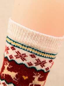 5 Pairs Of Cozy Reindeer Print Mid-Calf Socks - Warm, Thick Christmas Socks For Women, Festive Animal Design In Red, Beige, Brown, And Navy Blue, Perfect For Holiday Celebrations, Christmas Socks,Christmas Surprise Gifts,Valentine's Day Gifts, New Year's Gifts - Multicolor - View 8