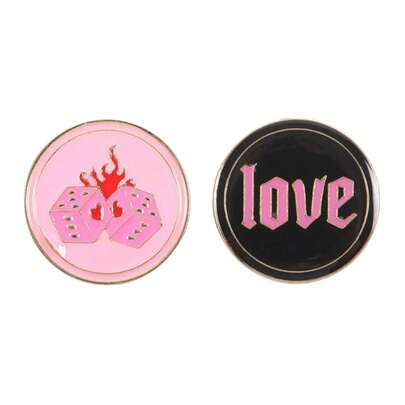Something Different Love Flaming Dice Badge (Pack Of 2) (Black/Pink) - 100% Mixed - (SD10522)