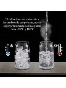 SELECTSHOP Set De 4 Vaso Tipo Lata De Vidrio Con Tapas Popotes De Vidrio Y Cepillo De Limpieza Vasos para Cerveza Taza de Café Helado Vasos de Cóctel Adecuados para Agua Jugo Sodaé Regalo (Set De 4) - Juego de 6 piezas - Ver 4