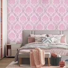 1 Roll European Style Floral Patterned PVC Wallpaper, Waterproof & Moisture-Proof, Removable Self-Adhesive, Suitable For Home & Dorm Decor, Can Be Directly Applied To Living Room, Kitchen, Bedroom Furniture
