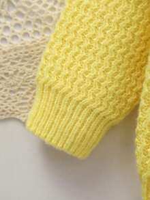 Infant Round Neck Long Sleeve Warm Knit Sweater - Yellow - View 3