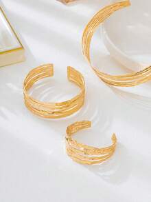 1 Bộ 2 chiếc vòng tay hở rỗng hình học và vòng tay cánh tay, phong cách cổ điển phóng đại, Châu Âu và Mỹ - Vàng - Xem 3