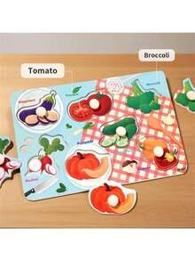 1pc Children's Cognitive Puzzle, Montessori Early Education Wooden Toy, Fruit & Animal Matching Mushroom Nail Puzzle - Multicolor - View 7