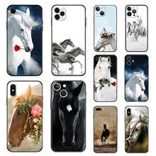 Mattes Handyhülle für iPhone 16 Plus 15 14 13 12 11 Pro Max Mini 7 8 XR 16Pro XSMax Blumenlaufendes weißes Pferd schwarze weiche Hülle - UUAZA04 - Übersicht 8