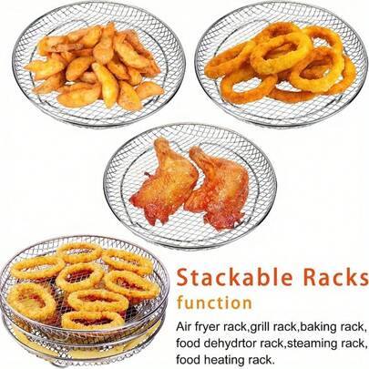 3pcs, Air Fryer Three Stackable Dehydrator Racks Air Fryer Basket Tray Air Fryer Accessories Dishwasher Fit For Oven And Press Cooker Stainless Steel Fit All 4.2QT - 5.8QT Air Fryer,Oven,Pressure Cooker