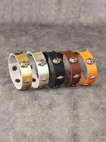 1 pieza Brazalete vintage estilo punk rock con calavera, brazalete de PU personalizado unisex para moda y actuaciones, regalo de Halloween, accesorio diario