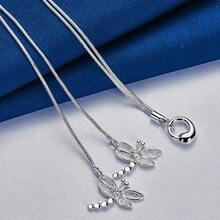 1件18英寸925镀银精致流苏蜻蜓项链，时尚女士魅力婚礼派对礼物首饰 - 銀色 - 查看 5