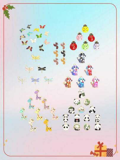 10pcs Animal Series DIY Pendant, Colorful Drip Oil Craft Panda, Giraffe, Butterfly Pendant, DIY Jewelry Making Pendant