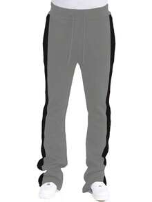 Mens Casual Tech Fleece Solid Stacked Sweat Pants - Grey Black - View 2