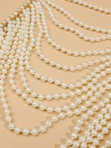 1 Stück handgemachte weiße Kunstperlen Körperkette, Modezubehör für Hochzeit, Party, Laufsteg, Geschenk - Weiss - Übersicht 5