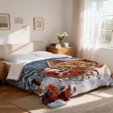 1pc Christmas Santa Claus, Snowman, Reindeer Gift Box Fleece Blanket, Super Soft Flannel Suitable For Bedroom, Living Room, Sofa And Office, Great For Travel And Gifting, Christmas