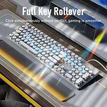 EWEADN TK100 Punk Mechanical Gaming Keyboard Wired- LED Backlit, Typewriter Keyboard Retro Style, Ergonomic Design Office Keyboards Full Size, Portable Computer Peripheral Accessories, Compatible With Windows/Laptop For Gamers - White - View 6
