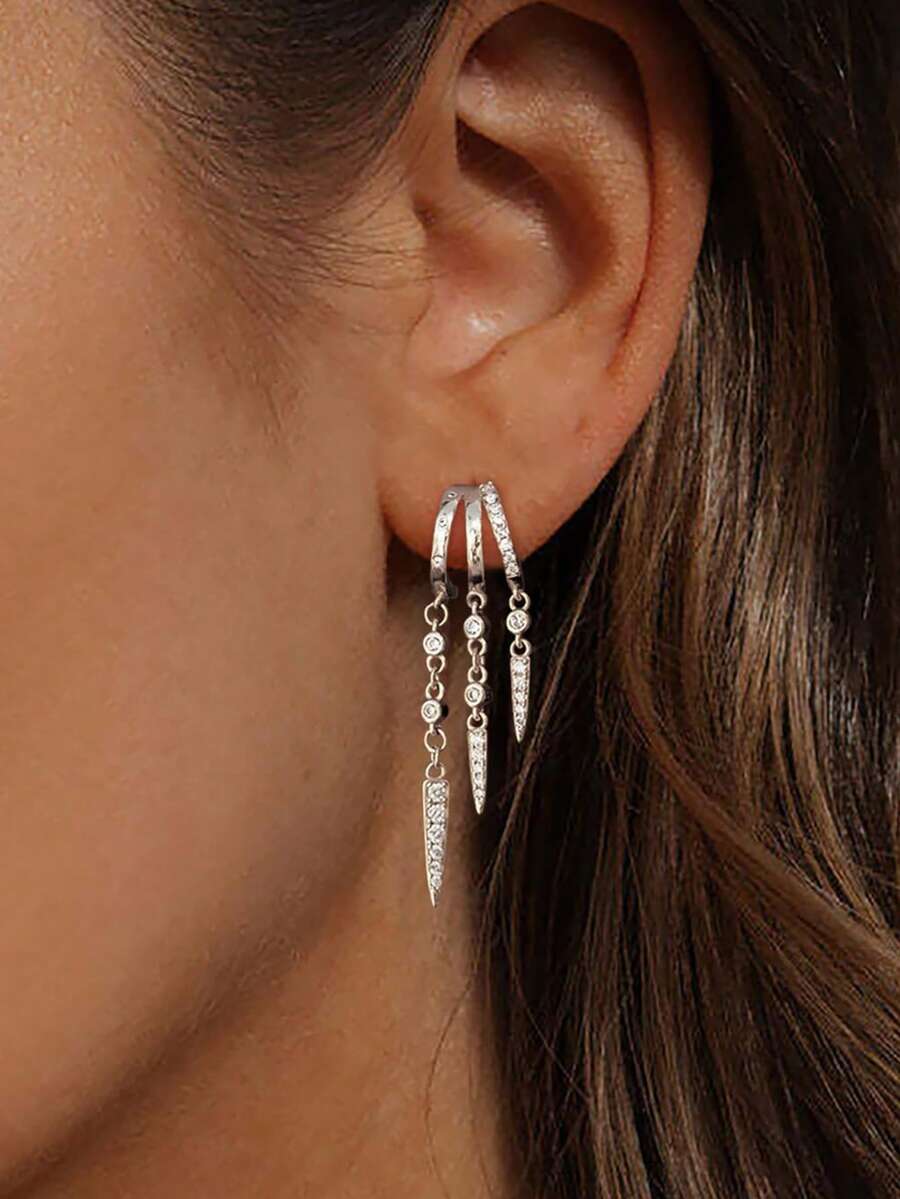 Women's Pendant Earrings, Collegiate Style Christmas Gift, Petite Silver Stud Earrings, Long Silver Triple Drop Earrings, Delicate Water Drop Earrings, Women's Jewelry Accessories